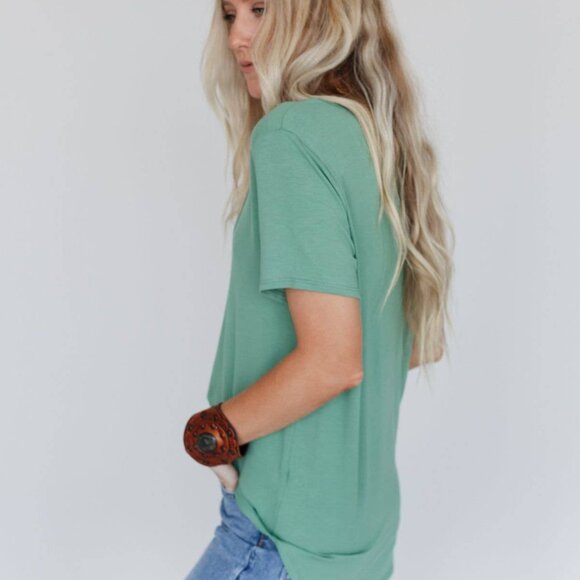 New! Three Bird Nest Scoop Neck Bralette Tee Size Medium Sage Green - Picture 3 of 3